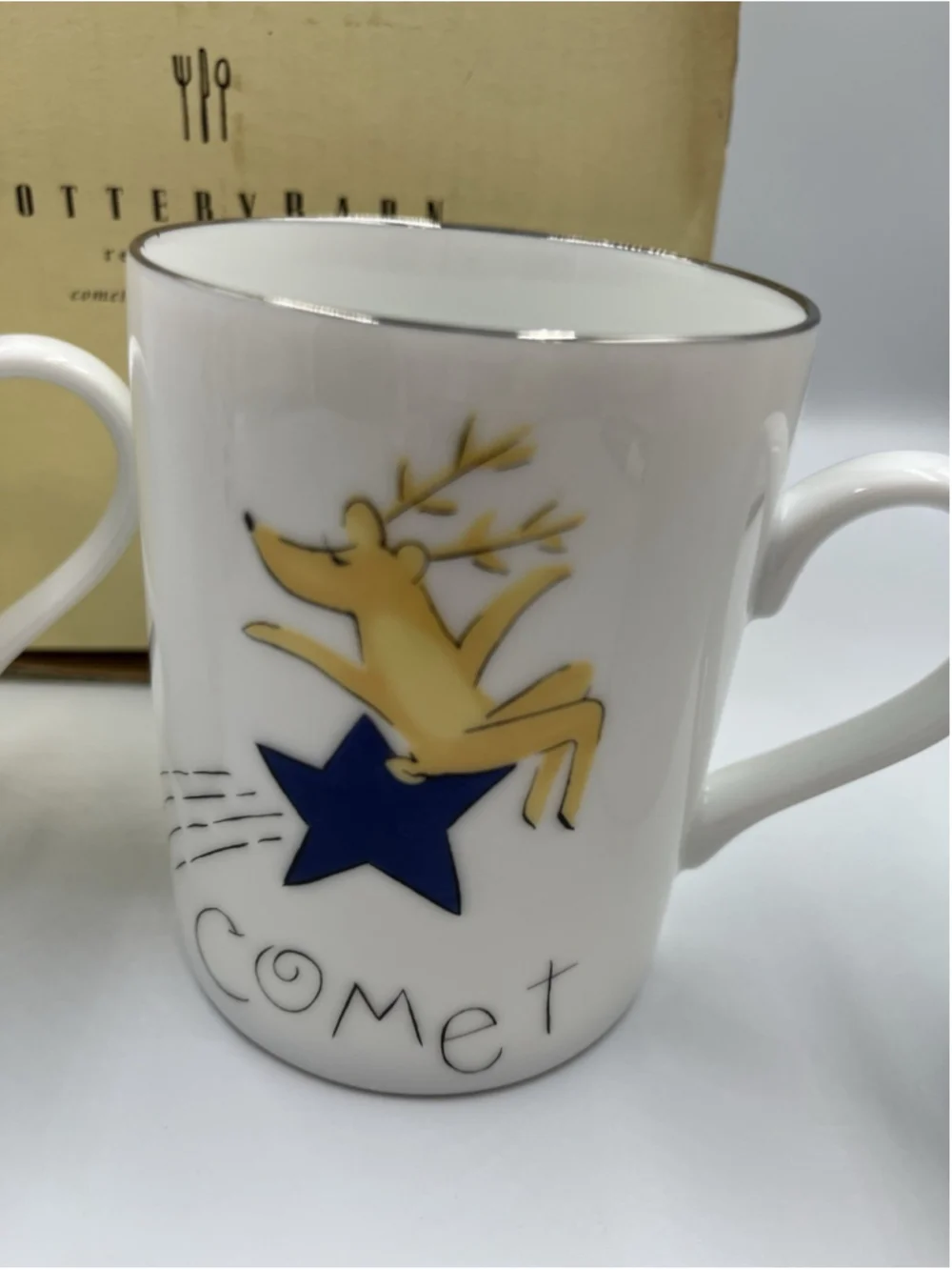 NIB Pottery Barn Reindeer Mugs, Comet, Cupid, Donner, & Blitzen Set of 4 JAPAN